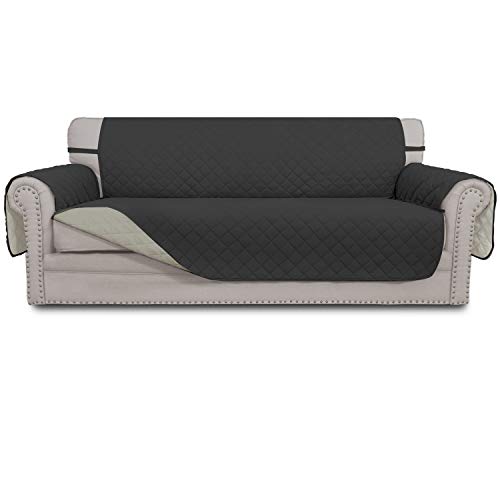 Easy-Going Sofa Slipcover Reversible Oversized Sofa Cover Water Resistant Couch Cover with Foam Sticks Elastic Straps Furniture Protector for Pets Children Dog (Oversized Sofa, Darkgray/Beige)