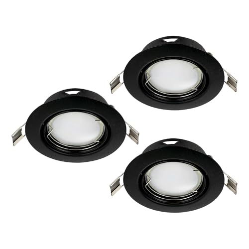 Eglo Set of 3 LED recessed Spotlight Set Peneto, Swivel Ceiling Spots in Black Metal, Flat Lights with GU10 Bulbs, 4.6W, 400 lumens, 3000K Warm White, Ø 8.7 cm