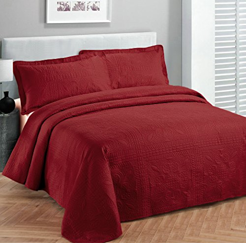 Fancy Collection Luxury Bed Throw Cover Embossed Bed Cover Solid Color Oversized King/California King Red, 299x269cm