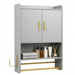 RELAX4LIFE Bathroom Wall Cabinet, Farmhouse Medicine Cabinet Organizer with 2 Doors and Adjustable Shelves, Wooden Cupboard and Bathroom Organizer Unit for Living Room Kitchen Laundry (Grey)