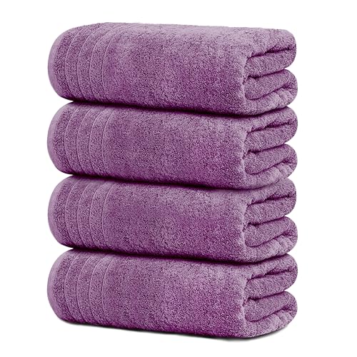 Tens Towels Pack of 4 Extra Large Bath Towels 30 x 60 Inches, 100% Cotton, Larger & Lighter Weight, Quicker to Dry, Super Soft and Absorbent, Perfect for Bathroom, Purple