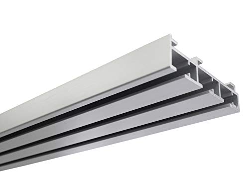GARDINIA Panel Curtain Rail 3-Track Curtain Rail for Wall or Ceiling Mounting, For Sliding Curtains, Atlanta Series, Aluminium, 160 cm, Silver