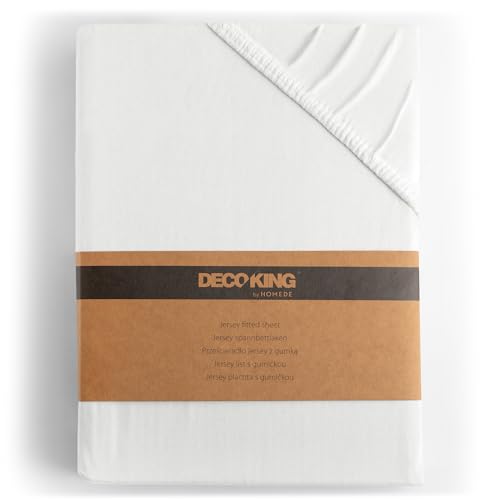 DecoKing Fitted Sheet Super Emperor 100% Combed Cotton Soft Jersey Bed Sheet 200x220-220x240 cm White Amber