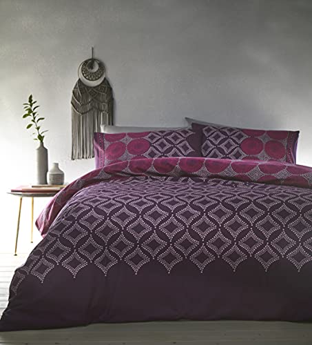 Portfolio Joel Duvet Cover Bed Set Reversible, Linen, Plum, Single