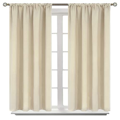BGment Beige Blackout Curtains for Short Window - Rod Pocket 54 Inch Width Thermal Insulated Room Darkening Curtain for Bedroom Kitchen Cafe, 52 x 45 Inch, 2 Panels, Beige
