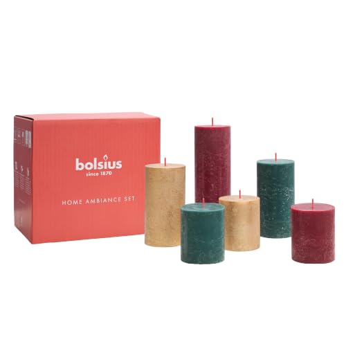 Bolsius Rustic Candle Set - Jolly - Decorative Candles - 6 Candles - Christmas - Palm Oil Free - Contains Natural Plant Wax