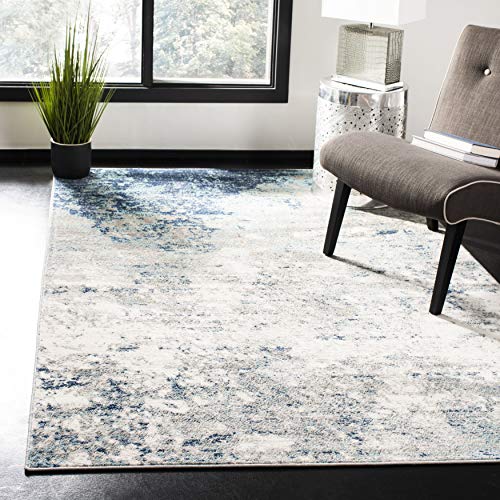 Safavieh Abstract Rug for Living Room, Dining Room, Bedroom - Jasper Collection, Short Pile, in Grey and Blue, 90 x 90 cm