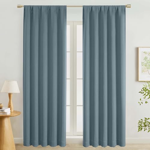 "Lecloud Stone Blue Curtains for Bedroom 90 Inches Long 2 Pcs, Room Darkening Modern Farmhouse Decor Window Curtains for Living Room, Rod Pocket Thermal Insulated Drapes, Each Panel 50"" W x 90"" L"