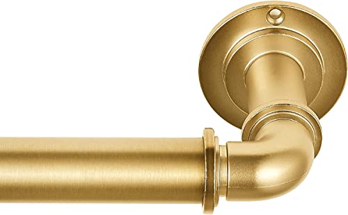 "MODE Industrial Room Darkening Collection 1 1/8"" Diameter Industrial Curtain Rod Set with Steel Wall Mounted Adjustable Curtain Rod, Blocks Light, Fits 36” to 72” Windows, Brushed Gold"