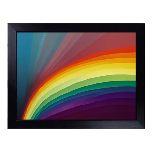 Lap Tray with Bean Bag Cushion, Abstract Rainbow Art - Handmade in the UK, Raised Wooden Edge, Padded Cushion, Heat-Resistant Wipe-Clean Surface, for Meals, Laptops and Crafts