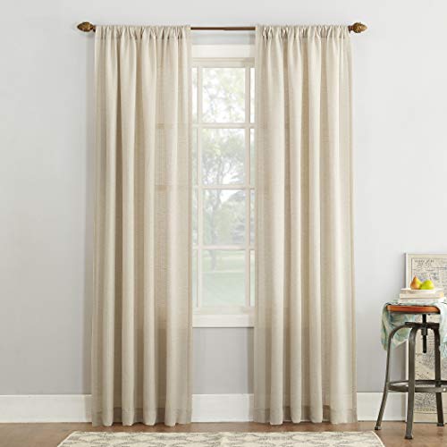 "No. 918 Amalfi Linen Blend Textured Semi-Sheer Rod Pocket Curtain Panel, 54"" x 63"", Ivory"