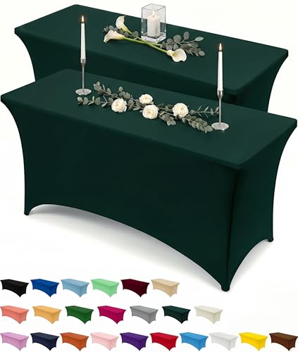 Utopia Kitchen Stretch Table Cover [4 Feet, 48 Inches] Polyester and Spandex Table Cover - Machine Washable & Wrinkle Resistant (Set of 2, Hunter Green)