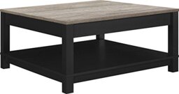 Ameriwood Home Carver Coffee Table with Open Storage, Matte Black Paint and Distressed Wood Grain Accents
