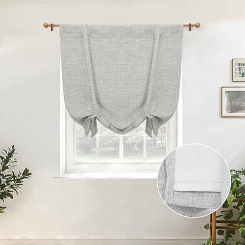 DriftAway Double Layer Linen Blackout Tie Up Curtains Thermal Insulated Fully Lined Balloon Roman Shade Bathroom Window Adjustable Rod Pocket for Small Window 31 Inch by 47 Inch Gray