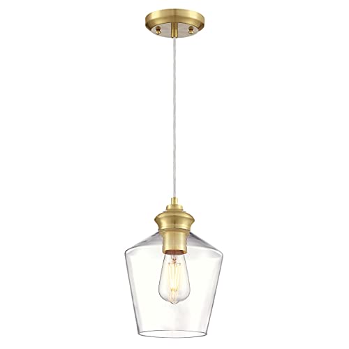Westinghouse Lighting 6119640 Ramsey Traditional One-Light Indoor Pendant Light, Champagne Brass Finish, Clear Glass