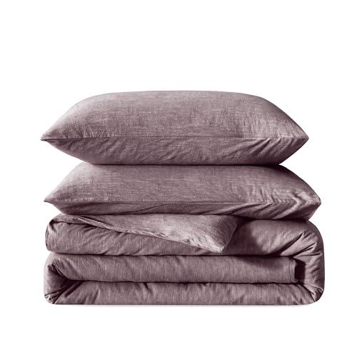 BFS HOME Stonewashed Cotton/Linen Duvet Cover Set (Chocolate, Twin)