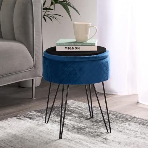 OHS Dressing Table Stool Navy, Round Storage Ottoman Stool with Hairpin  Legs Bedroom Living Room Stool Storage Decorative Padded Pouffe, Velvet  Quilted by Amazon | uFurnish.com