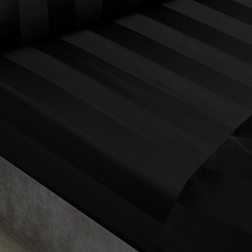 Catherine Lansfield So Soft Satin Stripe Super King Fitted Sheet Black