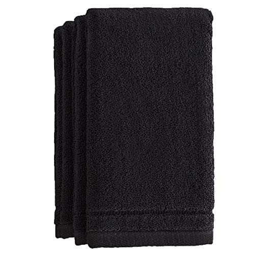 Creative Scents Cotton Fingertip Towels Set Black - 4 Pack - 11 x 18 Inches Decorative Small Extra-Absorbent and Soft Terry Towel for Bathroom - Powder Room, Guest and Housewarming Gift (Black)