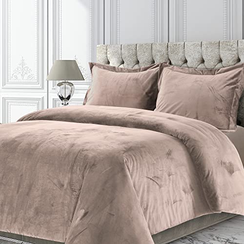 Tribeca Living VENICEDUVET Venice Velvet Oversized Solid Duvet Set, Twin, Taupe