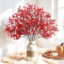 Uieke 6 Pcs Babys Breath Artificial Flowers Bulk Silk Red Faux Flowers Real Touch Gypsophila Bouquet for Christmas Halloween Home Wedding Decoration