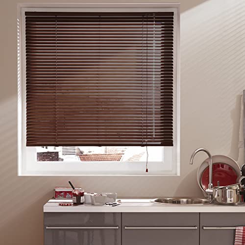 MADECOSTORE Aluminium Venetian Blind Chocolate – L 50 x H 175 cm – Self-Locking Mechanism – Slats 25 mm