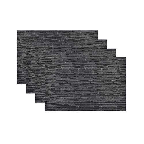 Set of 4 Place Mats 45 x 30cm Rectangle Wipe Clean Tableware - Black/Silver