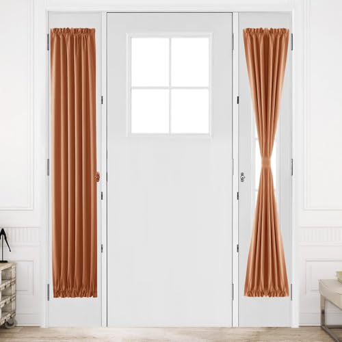 DWCN French Door Curtains ??? Rod Pocket Thermal Blackout Curtain for Doors with Glass Window, Kitchen and Patio Doors for Privacy, 12 X 72 Inches Long, 1 Curtain Panel with Tieback, Burnt Ochre