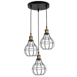 LEDSone Modern Retro 3 Way Ceiling Pendant Light Cluster Light Fitting Black Vase Cage Lampshade Style Home Yellow Brass E27 Lighting Kit - 1 Pack