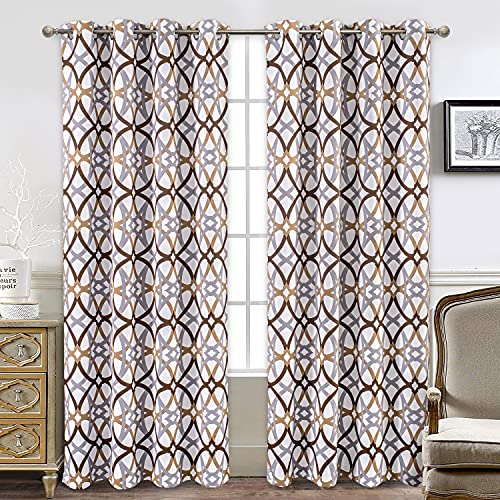 DriftAway Alexander 80% Blackout Curtains for Living Room 250GSM Pattern Match Thermal Insulated Room Darkening Geo Moroccan Mid Century Grommet Bedroom Drapes 2 Panels 52 Inch by 84 Inch Brown