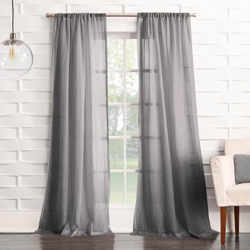 No. 918 Tayla Crushed Texture Semi-Sheer Tab-Top Curtain 50 x 120 Inches Grey