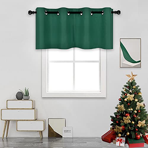 DECOVSUN Dark Hunter Green Valances for Windows 52X18 Inches Blackout Thermal Insulated Valance with Grommet Top for Kitchen Living Room Short Straight Drape Valance for Bedroom Kids Room 1 Panel