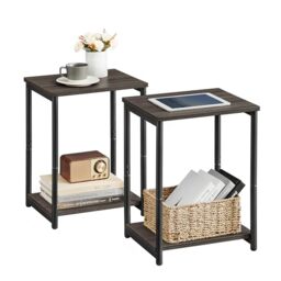 VASAGLE Set of 2 Side Tables, 2-Tier Sofa Side Tables, Bedside Tables with Steel Frames, for Living Room, Bedroom, Home Office, Industrial Style, Chestnut Brown and Ink Black LET272B74