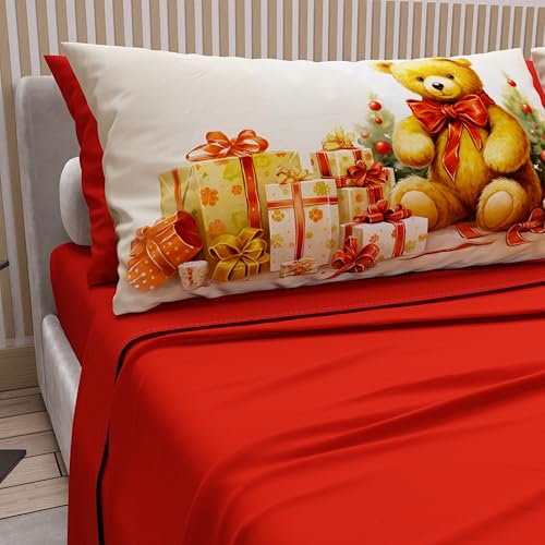 PETTI Italian Artisans - Cotton Sheets with Christmas Digital Print Pillowcases, Christmas Double Sheets, Christmas Double Bed Set, Xmas 3 Red, 100% Made in Italy