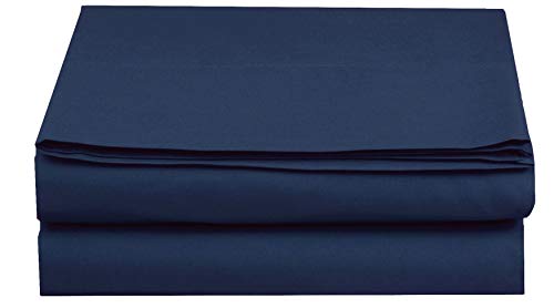 Elegant Comfort 1500 Thread Count Egyptian Quality Bedding Flat Sheet, Wrinkle-Free, Stain-Resistant, Microfiber, Navy Blue, Queen