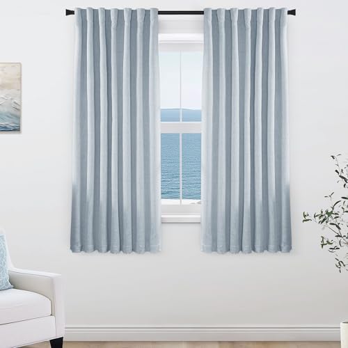 PANELSBURG Light Blue 100% Total Blackout 63 Inch Curtains for Bedroom Living Room Sound Proof Insulated Curtains