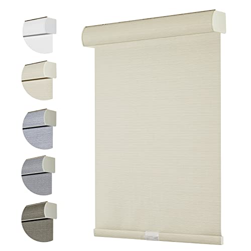 "Persilux Free-Stop Cordless 100% Blackout Shades for Window Roller Blinds with Linen Look Textured Fabric (Beige, 27""W x 72""H) UV Protection Insulated Roller Shades for Windows Shades for Home Bedroom"