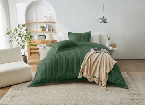 GC GAVENO CAVAILIA Striped King Size Duvet Cover Sets Pillow Cases, Green - Breathable, Soft Thick, Reversible Plain King Size Bedding Sets - Washable Tufted Quilt Cover Button Closure, 230x220cm