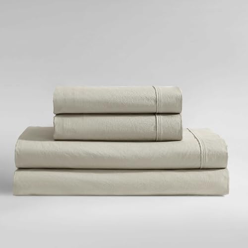 Calvin Klein - Queen Bed Sheets, Relaxed Garment Washed Cotton Percale Bedding Set with Matching Pillowcases, Deep Pockets, Oeko-TEX Certified (Washed Percale Green, Queen)