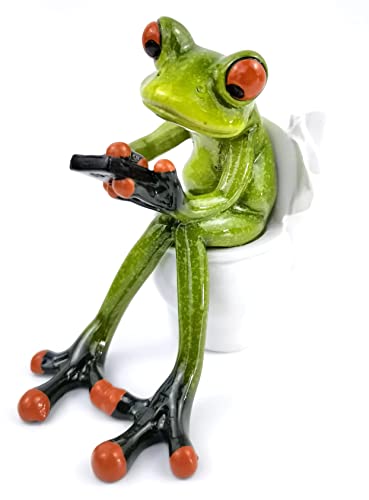 VVGIFTS Frog Figurines Decor Funny Creative Craft Resin Frog Sculpture Statue for Home Office Desk Tabletop Bathroom Decoration, Ornament Gift (Frog Sitting on Toilet)