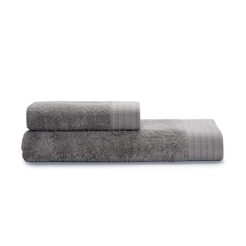 Guzzini Botanical – Bath Towel and Bidet Set OekoTex Certified Cotton and Soft and Smooth Natural Fibres, Bath Towel 60 x 110 cm and Guest Towel 40 x 60 cm, Absorbent, Washable and Durable