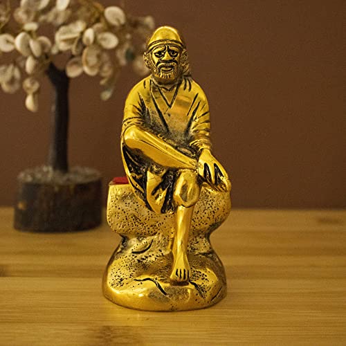 Spillbox Oxidised Gold Finished Sai Baba Murti Brass God Idol Statue Idol Statue Showpiece for Home Office Figurine Religious Pooja Gift Living Room Decoration Home Décor