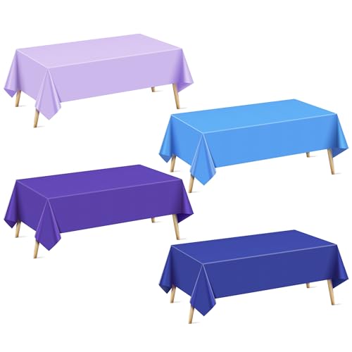 "4 Pieces Blue & Purple Series Rectangle Tablecloth, 54x72"" Solid Color Waterproof & Spillproof Disposable Plastic Table Cover, Durable Party Tablecloth for Dining, Buffet, Picnic, Outdoor Events"