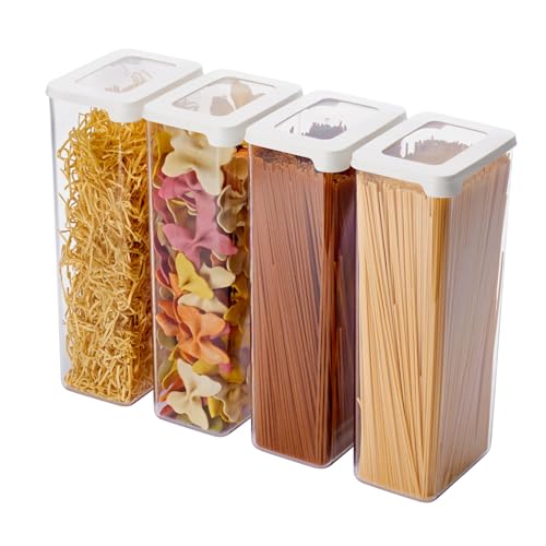 SmartStore Clear Airtight Food Containers with Lids 4x 2.25L - 12.5x9x28cm - Plastic storage boxes and air tight container for cereal, flour, pasta and rice, pantry organiser, spaghetti storage jar