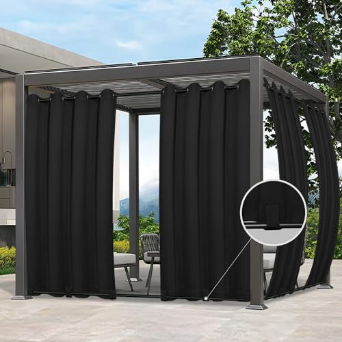 Easy-Going Outdoor Curtains Waterproof Windproof Weatherproof Curtain for Patio, Cabana, Porch, Pergola and Gazebo, Grommet Top and Tab Bottom Drape, 2panels, 54x96 inch, Black