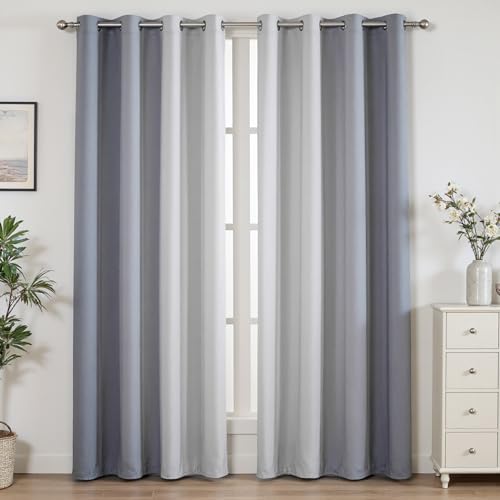 weesire Ombre Blackout Curtains for Bedroom Living Room 2 Panels 100% Blackout Light Blue Grey Gradient Curtains, 52x84 Inches