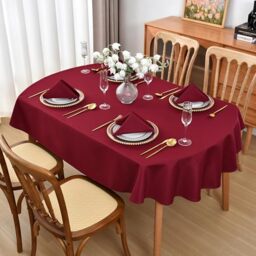 Viiamacki Burgundy Oval Tablecloth, 60 x 84 Inch, Stain and Wrinkle Resistant Machine Washable Polyester Table Cloth, Fabric Table Cover for Dining Buffet Party and Outdoor Use
