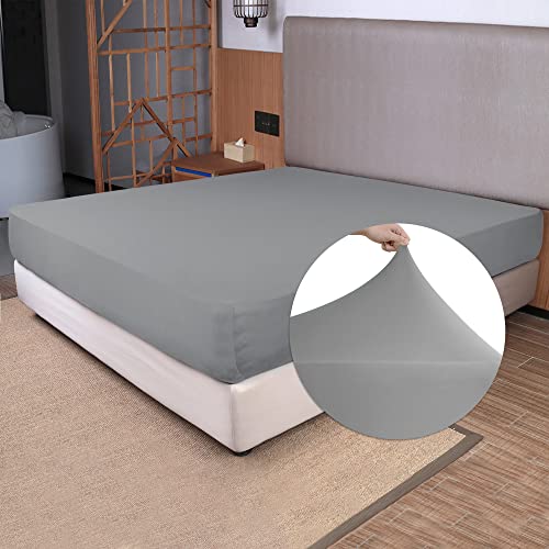 N&Y HOME King Size Fitted Sheet Only - 4-Way Stretch Knit, Snug Fit, Wrinkle Free & Stay in Place, No More Slipping Off for Mattress, Soft & Comfortable - Gray, King