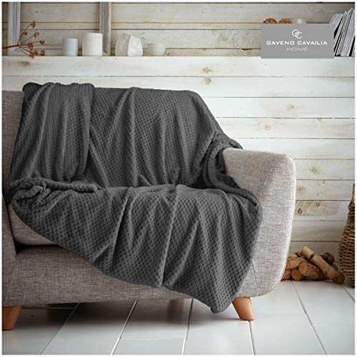 GC GAVENO CAVAILIA Waffle Popcorn King Throw Soft Honeycomb Textured Blanket for Sofa and Bed - Lightweight, Fluffy and Easy Care Bedspread - Cosy, Warm Throw for All Seasons, Charcoal, 200x240 cm