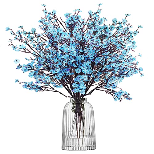 Uieke Artificial Baby Breath Flowers Fake Gypsophila Bouquets 6 Pcs Faux Silk Flower Real Touch Flowers for Wedding Farmhouse Decor DIY Home Party Office Kitchen Hotel Bathroom Garden Blue